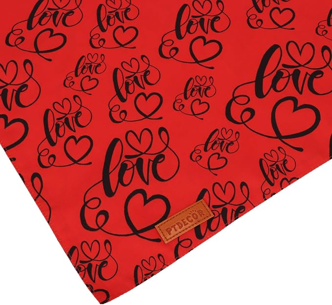 PTDECOR Valentine Dog Bandana,Black Red Lip Love Heart Design Reversible Dog Scarf, Triangle Valentine Bandanas for X-Large Pets (X-Large)