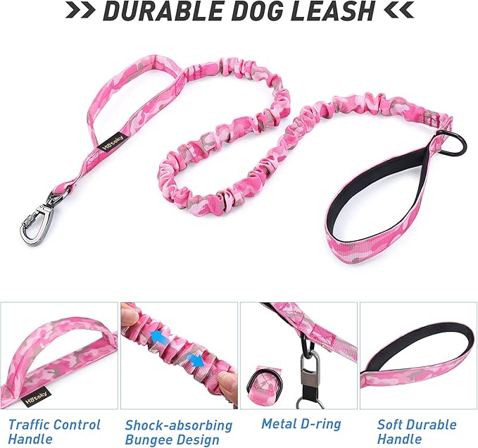 Hotsky Tactical Dog Collar and Leash Set, Heavy Duty Military Airtag Dog Collar with Handle and Metal Buckle for Training and Walking, with Airtag Holder and Two Patches (Pink Camo, M)