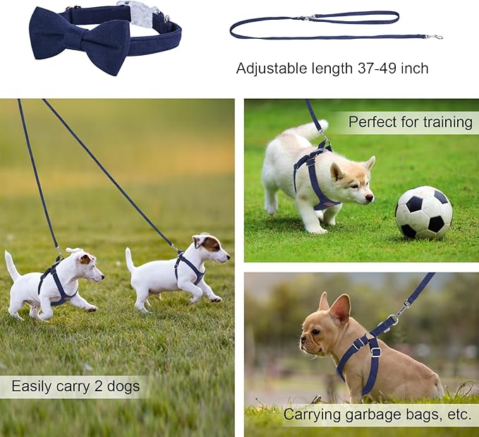 Dog Harness and Leash Set, XS No Pull Adjustable Puppy Harness with Multifunction Denim Blue Dog Leash and Collar, Soft No Choke Escape Proof Pet Harness Vest for Small Dogs and Cats (Denim Blue, XS)