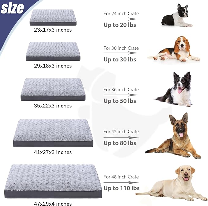 Dog Crate Bed Waterproof for Medium Dogs - Rose Velvet Soft Fluffy Washable With Removable Cover & Anti-Slip Bottom, 29 x 18 Inch, Light Gray