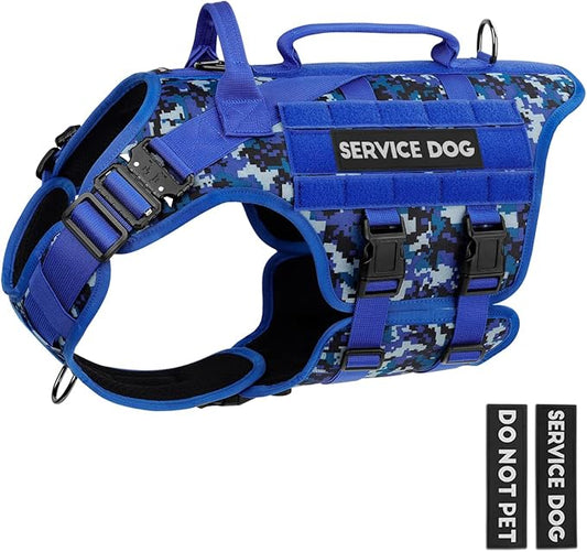 Tactical Dog Harness - PETNANNY Dog Harness Service Dog Vest for Large Breed Dog, Hook and Loop Panel for Service Dog Patchs, Work Dog MOLLE Vest with Handle for Walking Hiking Training(Navy Blue,L)
