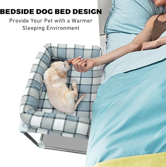 Bedside Cosleeper Pet Dog Bed - Dog Beds with Pillow Extension Attached to Human Bed Height Raised Pet Window Perch (26'' x 20'' x 20'')