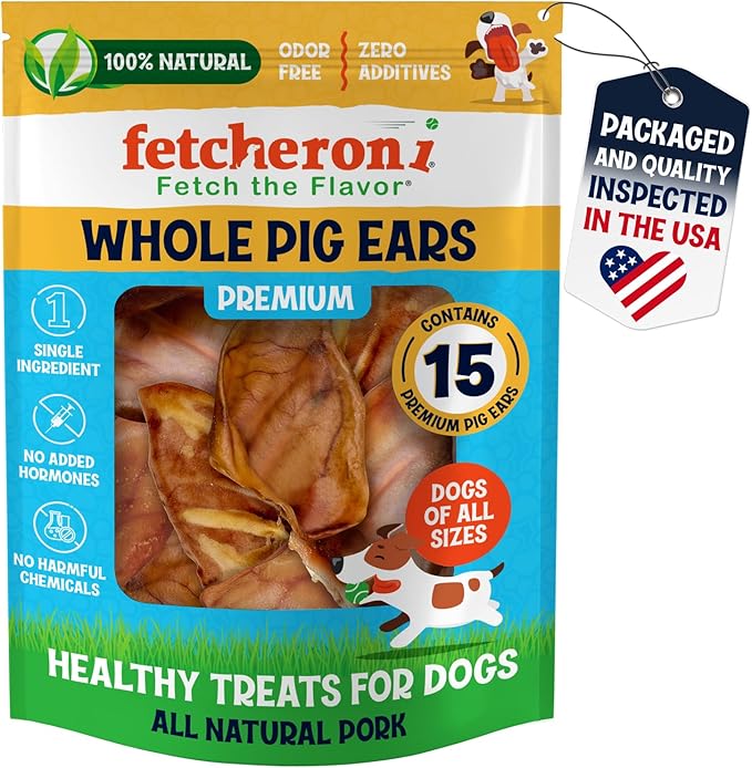 Whole Pig Ears for Dogs Large - 15 Pack Long Lasting Dog Chews โ Dog Treats One Ingredient Delicious All Natural Flavor โ Easy to Digest Dog Treats for Large Dog - Great for Teeth and Gums