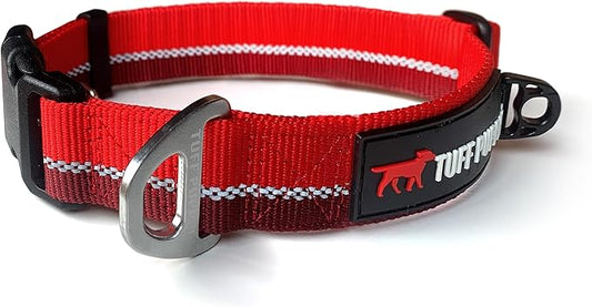 Tuff Pupper Heavy Duty Dog Collar | Reflective with Aluminum D-Ring Leash Clip | Separate Dog ID Tag Attachment | Easy Sizing for All Breeds