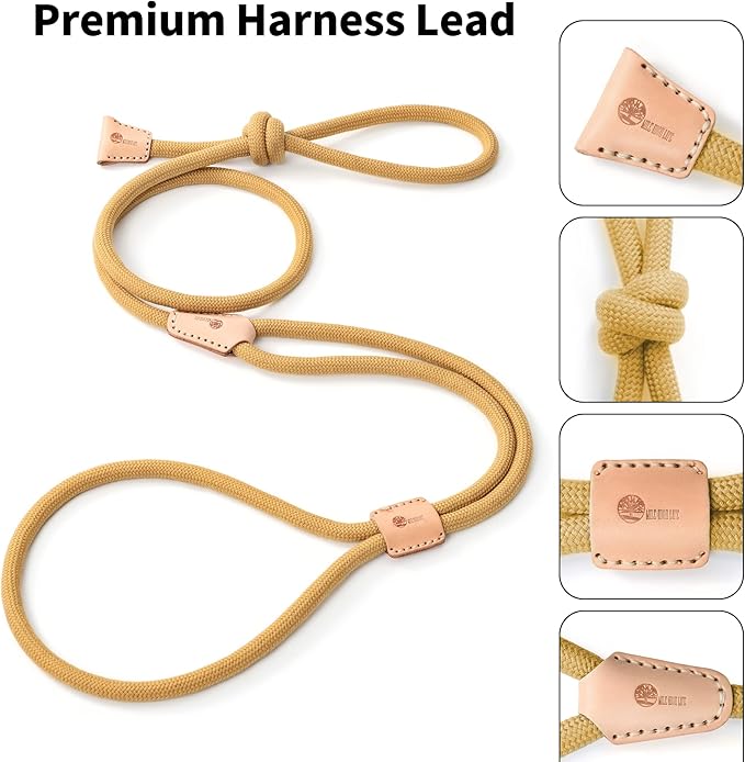 Mile High Life Harness Lead No Pull, All in one Dog Lead 2-in-1, Rope Leash and Harness Two in One, Slip Leash for Puppy Small Dogs Training, 4FT Yellow