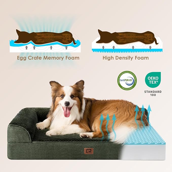 EHEYCIGA Memory Foam Dog Bed XLarge Sized Dogs, Extra Large Dog Bed Orthopedic with Washable Removable Cover, Waterproof XL Pet Bed Couch for Crate, 41x27x6 Inches, Dark Green
