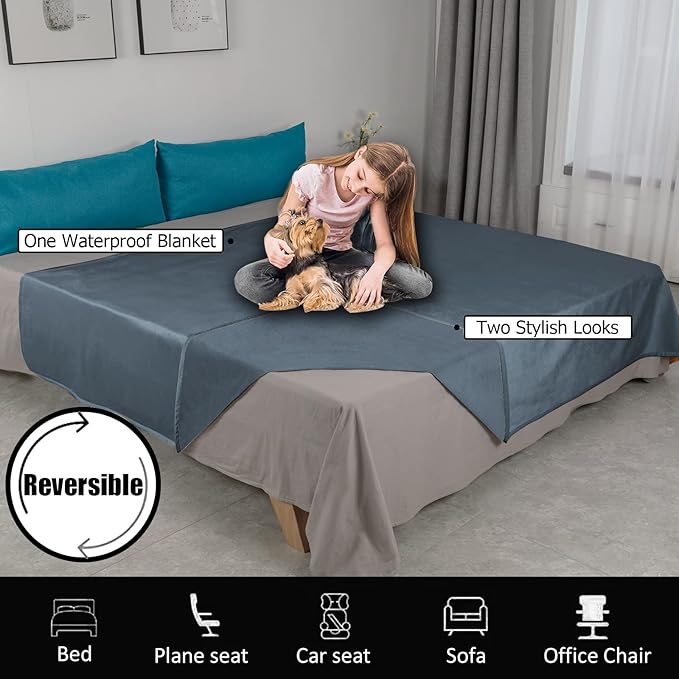 Ameritex Pet Bed Blanket Reversible 100% Waterproof Velvet Super Soft for Sofa and Bed