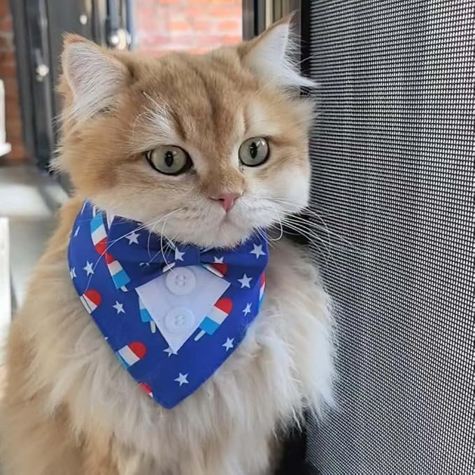 Patriotic Dog Tuxedo for Independence Day, Formal Bandana Collar Costume with Bow Tie and Adjustable Velcro,Suitable for Small Pup. (Blue Star, S)