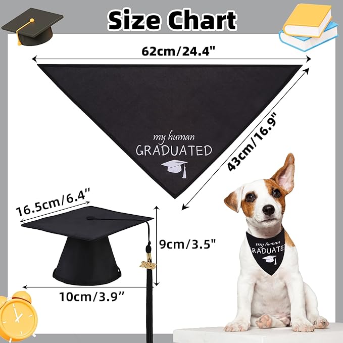 PUPTECK Dog Graduation Bandana Outfit Scarf with Cute Doggy Cap, Costume Decorations Supplies for Small Medium Large Dogs Boy Girl Gifts, Black