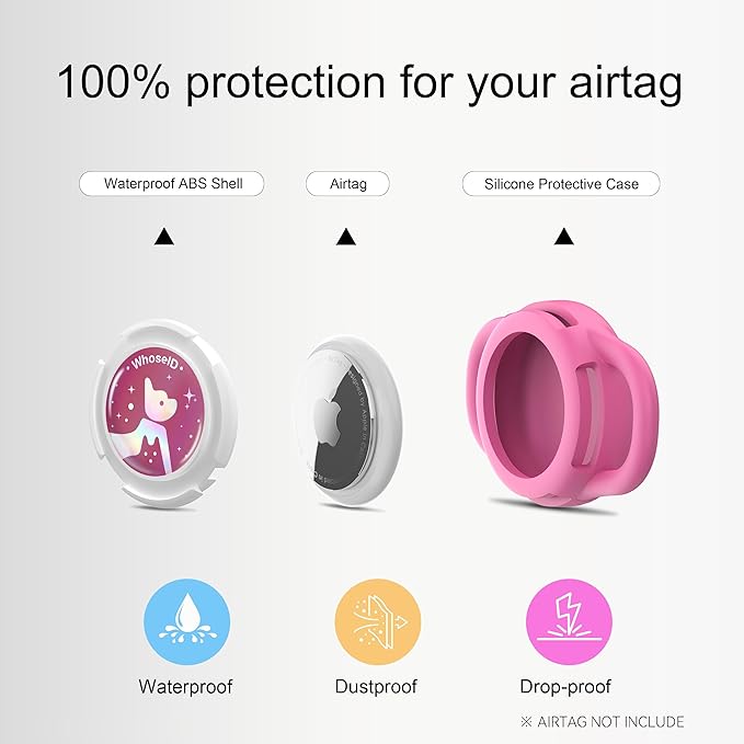 Waterproof Airtag Dog Collar Holder, Silicone & ABS Airtag Holder for Dog & Cat Collars, Ultra-Durable, Lightweight and Protective Airtag Case (Rose-1, Small)