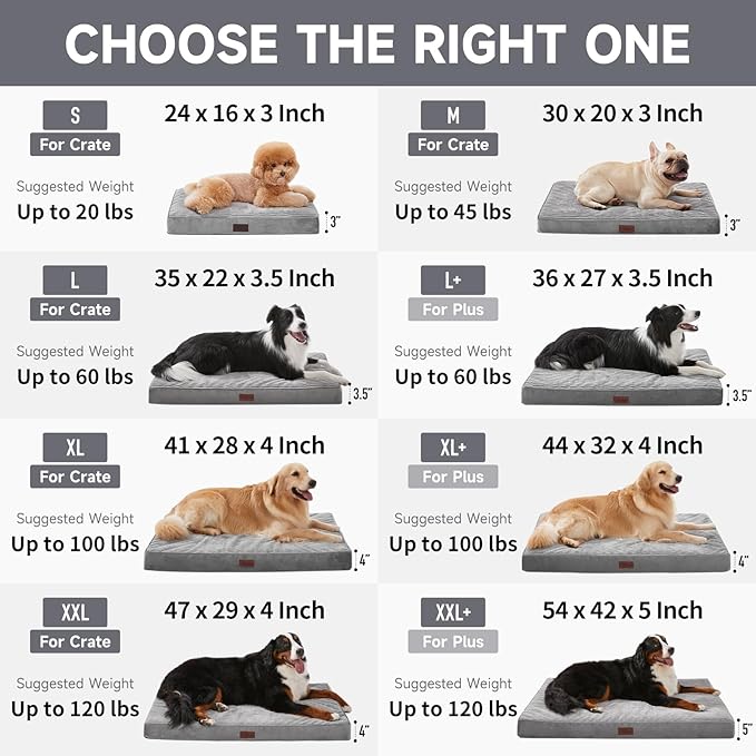 OhGeni Orthopedic Waterproof & Machine Washable Dog Bed for Medium Large Pets, Suitable for Crates, 25D Egg Crate Foam, Non-Slip Bottom & Removable Cover, Gifts for Dad, 35 Inches(Gray)