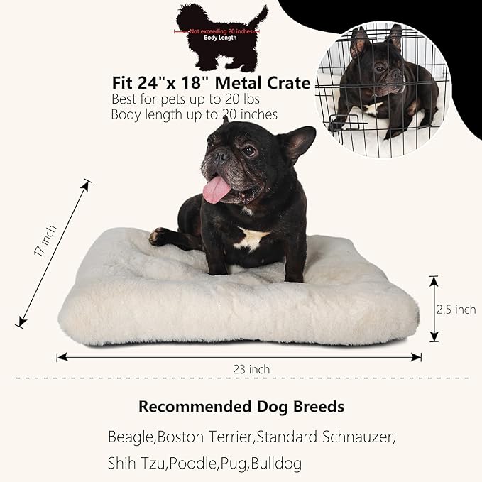 Small Washable Dog Bed Deluxe Plush Crate Beds with Zipper fit Small Breed Pets,24 inch Dog Kennel Pads with Anti-Slip Bottom Pet Sleeping Mat,Ideal for Crates Machine Wash,24 x 18 Cream