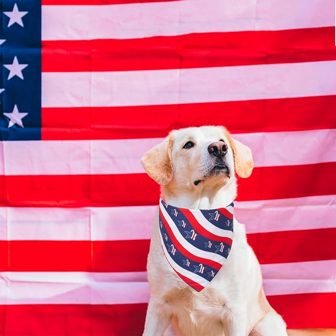 PTDECOR American US Flag Dog Bandana 4th of July Dog Bandanas Reversible Triangle Bibs Scarf for Medium and Large Dogs (Style 2, Large)