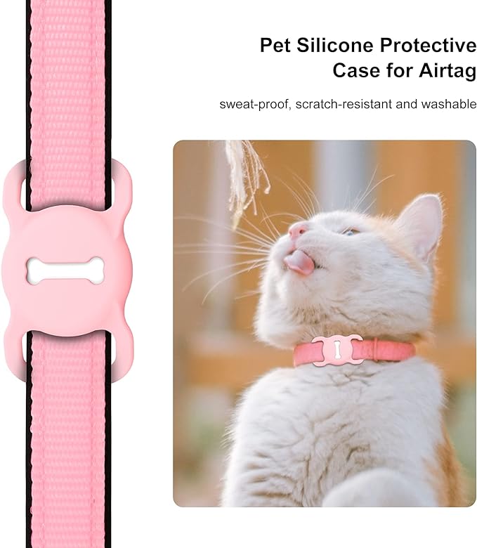 for Airtag Dog Collar Holder, Air Tag Protective Cat Airtag Dog Collar,Silicone AirTags GPS Tracking Accessories,Air Tags with Bone Pattern (1 Pack(Pink))