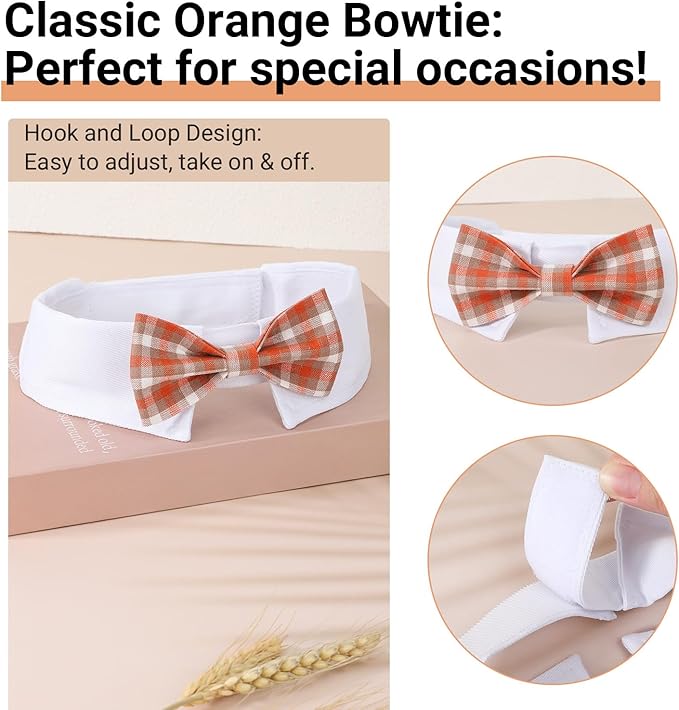 Segarty Dog Bow Tie, Adjustable Orange Plaid Bowtie Collar for Dogs, Large Dog Neck Tie Tuxedo Comfortable Cotton Boy Pets Grooming Accessories for Formal Wedding Holiday Birthday Gift Party