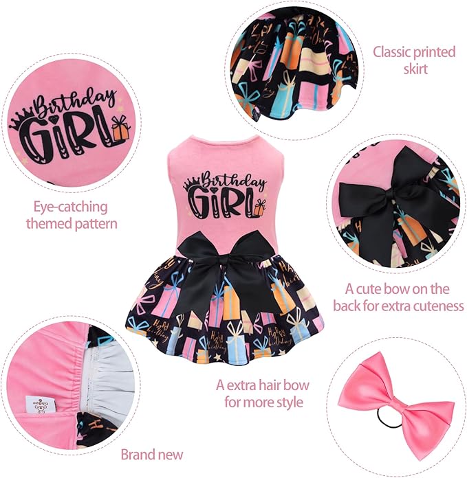 CuteBone Birthday Dog Dresses Velvet Holiday Small Dogs Clothes Onesie Pet Apparel Girl Puppy Skirt with Bow Hair Rope CVA48S-D