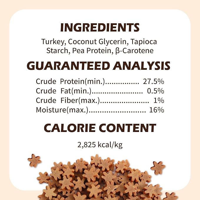 Afreschi Natural Turkey Treats Star Bites –16 oz, Hexagonal Shape, USA-Sourced, All-Natural, Hypoallergenic, Low-Fat, Healthy & Easily Digestible, Puppy & Training Snack & Small Dogs