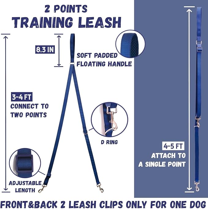 DF Martingale No Pull Dog Harness and Two Point Control Training Leash for Dog Walking Only Works with Martingale Harnesses, Dark Navy Blue, Chest 22"-28"