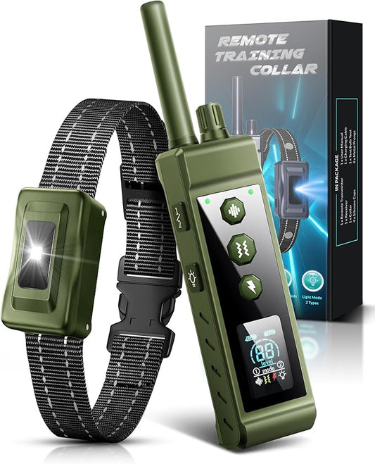 Dog Shock Collar 4265Ft Dog Training Collar with Remote for Large Medium Small Dogs, IP67 Waterproof with 4 Safe Training Modes, Security Lock, Dog Bark E-Collar for All Breeds(Green 1 Pack)