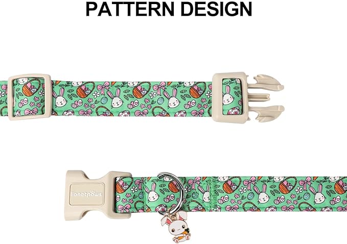 Lionet Paws Easter Dog Collar- Cute Green Eggs Dog Collars with Plastic Buckle, Light Adjustable Dog Medium Collars with Rabbit Pendant for Medium Dogs