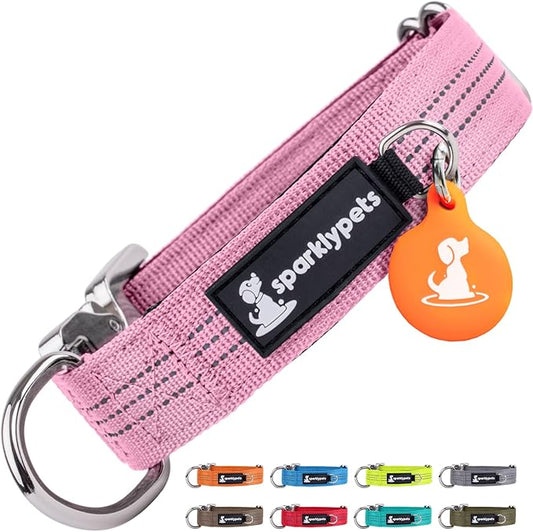 SparklyPets Small Dog Collar with Quick Release Buckle & AirTag Holder – Collars for Female Dogs & Boys with Reflective Stripes & Soft Lining – Perfect for Small & Medium Breeds