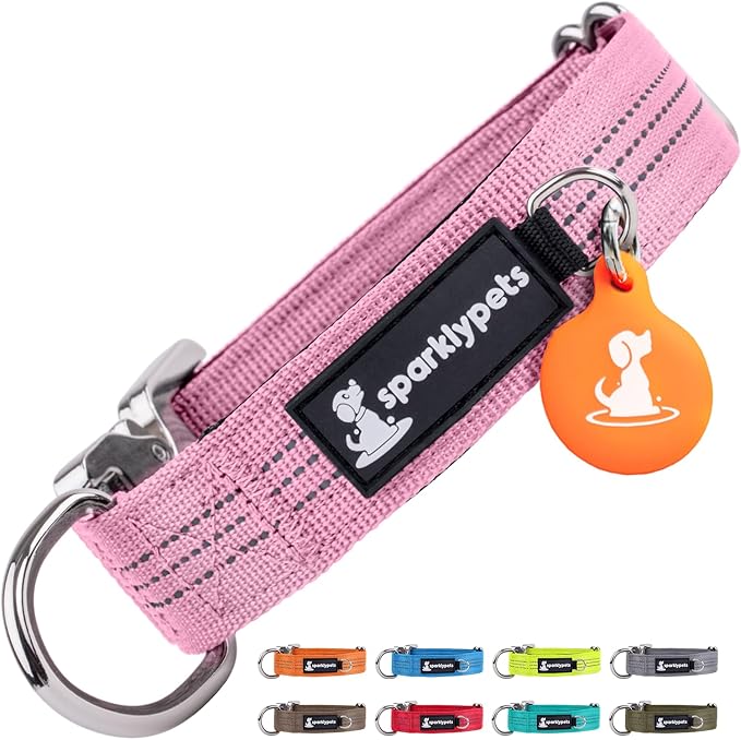 SparklyPets Small Dog Collar with Quick Release Buckle & AirTag Holder – Collars for Female Dogs & Boys with Reflective Stripes & Soft Lining – Perfect for Small & Medium Breeds
