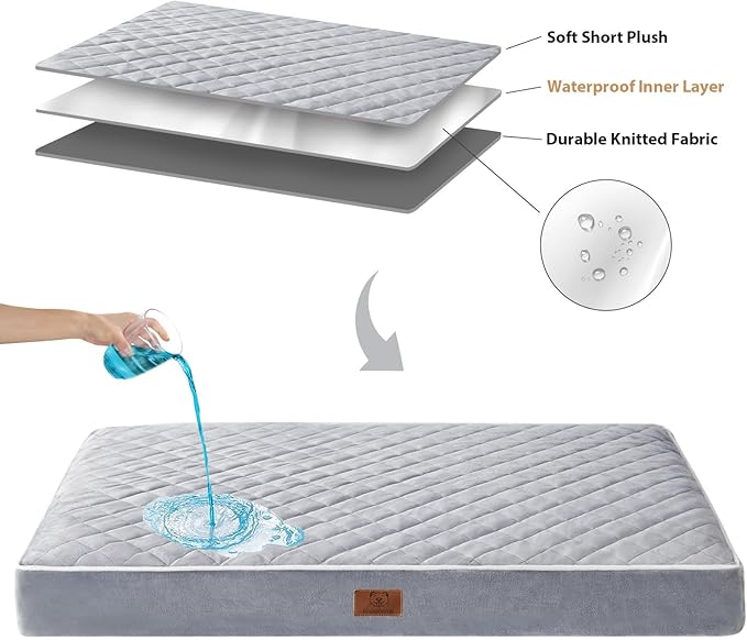 WNPETHOME Orthopedic XL Dog Bed for Crate, Waterproof Extra Large Dog Bed with Removable Washable Cover & Anti-Slip Bottom, Egg Crate Foam Pet Mat, Multi-Needle Quilting Pet Bed