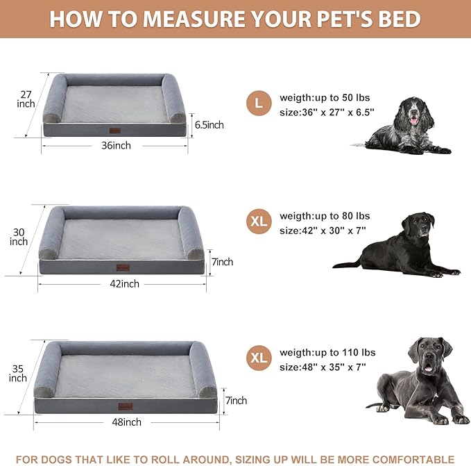 BFPETHOME Washable Dog Beds for Extra Large Dogs, Orthopedic Dog Bed Extra Large, Big Dogs Couch with Removable Washable Cover, Waterproof Lining and Nonskid Bottom, Egg-Crate Foam Pet Sofa