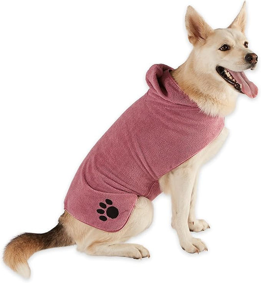 Bone Dry Pet Robe Collection Embroidered Absorbent Microfiber Bath Robe with Adjustable Closure, for Dogs & Cats, Large, Rose