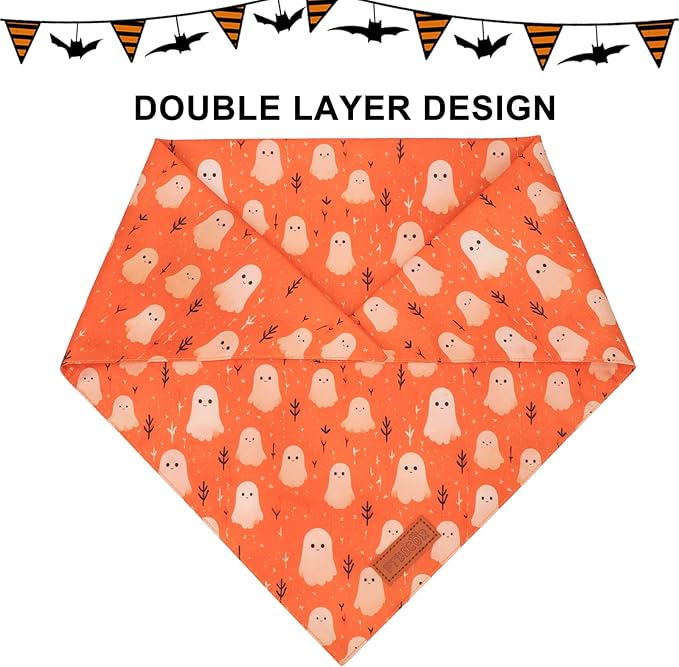 PTDECOR Halloween Dog Bandana, Ghost Pumpkin Design Reversible Holiday Dog Scarf, Triangle Halloween Bandanas for Large X-Large Dogs (X-Large)