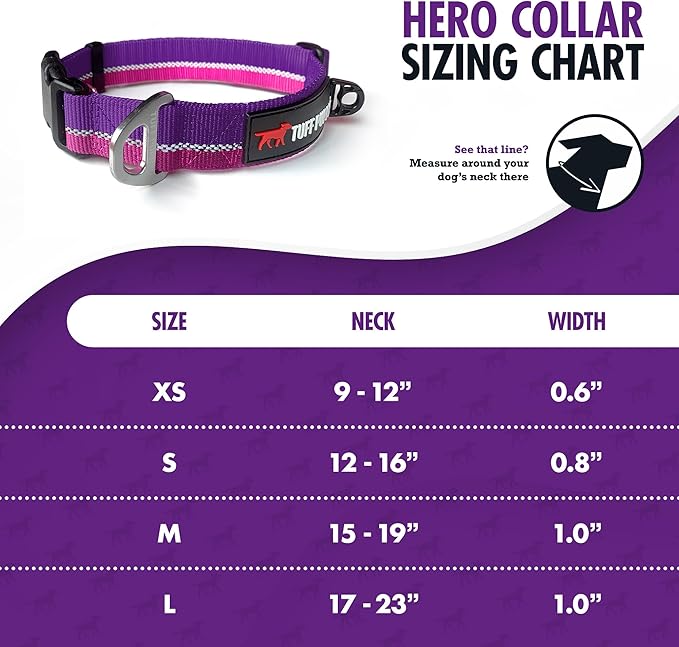 Tuff Pupper Heavy Duty Dog Collar | Reflective with Aluminum D-Ring Leash Clip | Separate Dog ID Tag Attachment | Easy Sizing for All Breeds