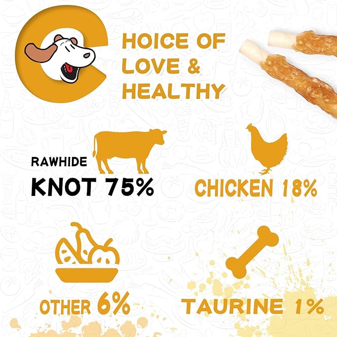 Dog Treats Chicken Wrapped Rawhide Sticks Long Lasting Dog Chews, Natural Snacks for Medium Large Dogs w/Taurine,12.5 oz
