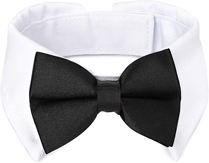 Segarty Dog Tuxedo Bow Tie Collar - Black Bowtie With Handcrafted Adjustable White Formal Pet Cats Necktie for Medium Large Boy Dogs - Wedding Grooming Bows Birthday Gift