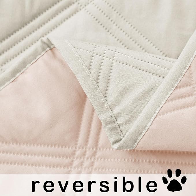 fuguitex Waterproof Dog Blanket Reversible for Small Dogs Resistant Leakproof Washable Couch Cushion Bed Protector Cover for Indoor Furniture Pet Friendly(68"*82",Baby Pink+Cream