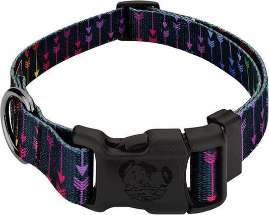 Country Brook Petz - Gunmetal Deluxe Colorful Arrows Dog Collar - Made in The U.S.A. - Chevron and Arrows Collection Featuring Linear Designs (5/8 Inch, Small)