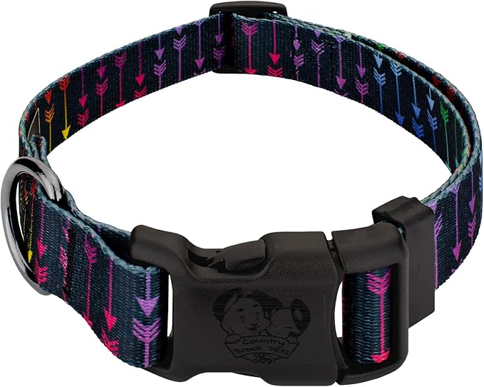 Country Brook Petz - Gunmetal Deluxe Colorful Arrows Dog Collar - Made in The U.S.A. - Chevron and Arrows Collection Featuring Linear Designs (1 Inch, Medium)