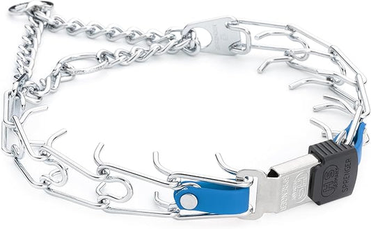 Herm Sprenger Chrome Plated Steel Dog Collar with Quick Release ClicLock Buckle and Biothane Insert Training Collar for Dogs Made in Germany (Cerulean Blue, 22in x 3.0mm(Neck Size up to 18-19in))