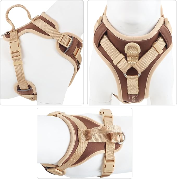 No Pull Dog Harness Adjustable Soft Padded Pet Vest with Control Handle Adorable Daily Harness for Dogs(Chocolate Cookie M)