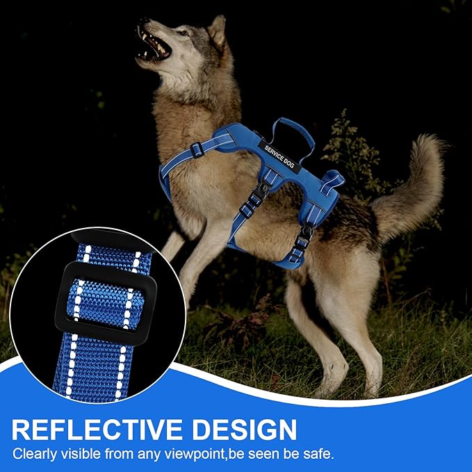 Escape Proof Dog Harness for Large Medium Sized Dogs Six Point Adjustable, Service Dog Vest Harness and Leash Set, No Pull Dogs Harnesses with Handle, XL Dog Harnesses for Walking(Blue, XL)