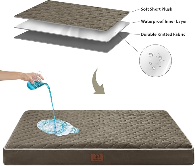 WNPETHOME Orthopedic Dog Bed - Extra Large, Waterproof with Removable, Washable Cover & Anti-Slip Bottom, Egg Crate Foam, Multi-Needle Quilting for Large Dogs
