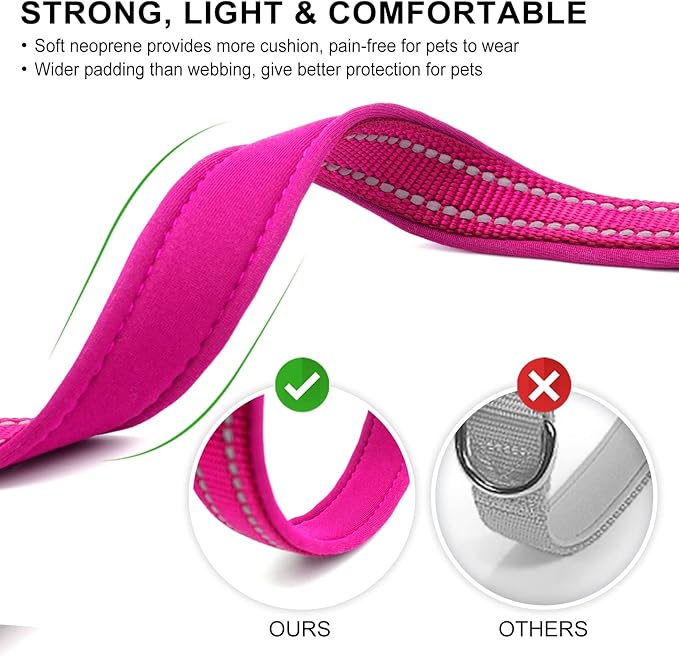 azuza Reflective Dog Collar with Airtag Holder, Soft Neoprene Padded Pet Collar with ID Tag Ring, Adjustable for Large Dogs,Hot Pink,L