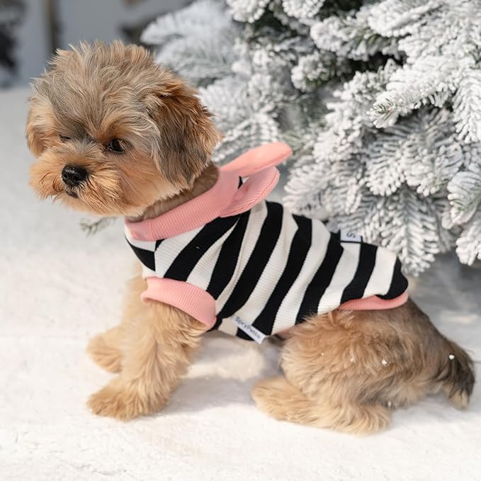 Soft Cotton Striped Shirt,Small Dog Christmas Bunny Costumes Rabbit Clothes for Easter Day Halloween for Small Dogs Teacup Dog Chihuahua Yorkie Boy or Girl-Black and White Stripes XS