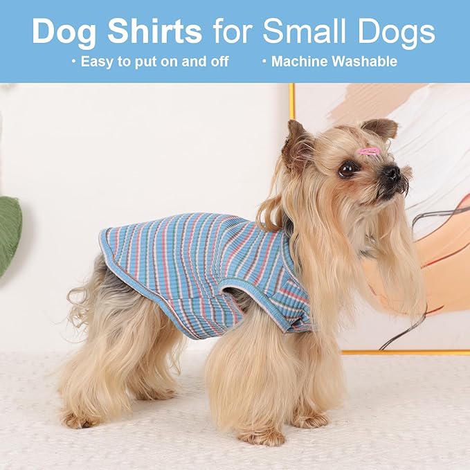 2Pack Dog Shirts for Small Dogs Girl Boy Striped Dog Shirt Vest Soft Stretchy Puppy Clothes Sleeveless Colorful Sweatshirt Small Puppy Outfit for Chihuahua Yorkie, Black+Blue, XS