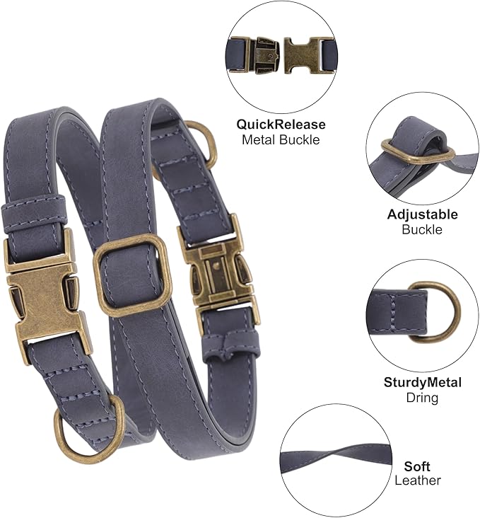 Dog Collar, Soft PU Durable Heavy Duty Dog Collar with Quick Release Metal Buckle, Puppy Collar, Adjustable Collar for Dogs, Small, Blue