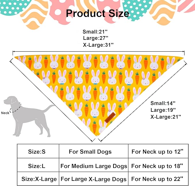 ADOGGYGO Easter Dog Bandana, Egg Rabbit Carrot Pet Scarf, Premium Durable Fabric, White Orange Easter Bandanas for Extra Large Dogs Pets (X-Large)