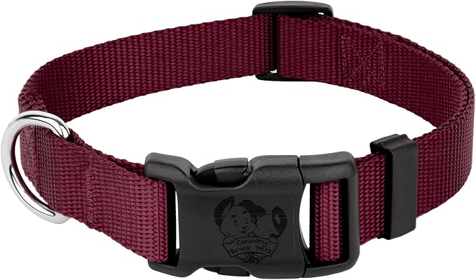 Country Brook Petz - American-Made Dog Collar for Large, Medium, and Small Dogs and Puppies - Deluxe Heavy Duty Nylon in 33 Dazzling Colors (Large, 1 Inch Wide, Burgundy)