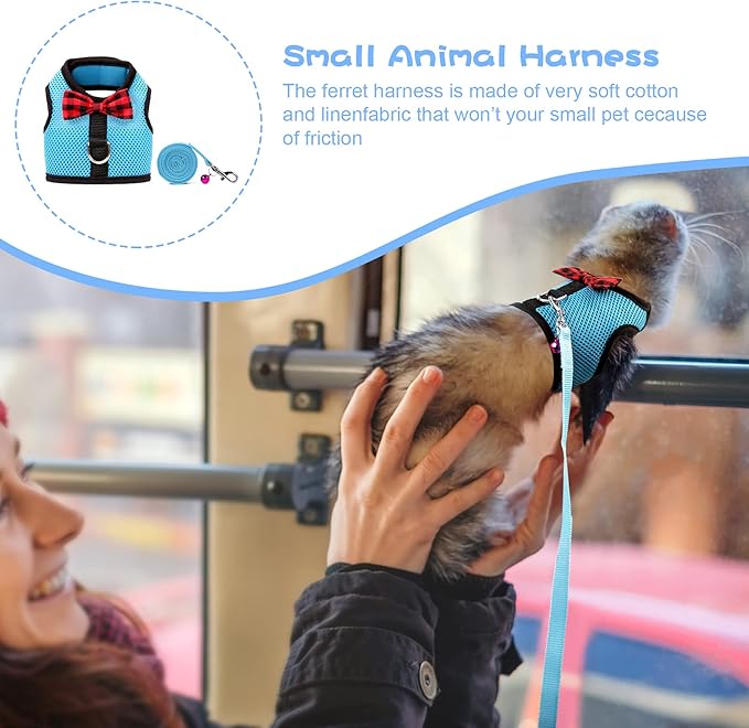 Rypet Small Animal Harness and Leash - Soft Mesh Small Pet Harness with Safe Bell, No Pull Comfort Padded Vest for Small Pet Blue S