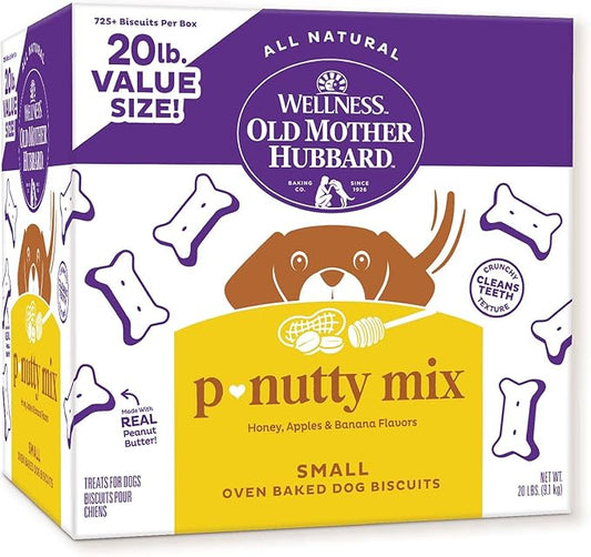 Wellness Old Mother Hubbard P-Nutty Dog Biscuits, Natural, Training Treats, Three Flavors, Small Size, (20 Pound Box)