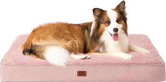 EHEYCIGA Orthopedic XL Dog Beds for Extra Large Dogs with Removable Washable Cover for Crate, Pink, 41x27