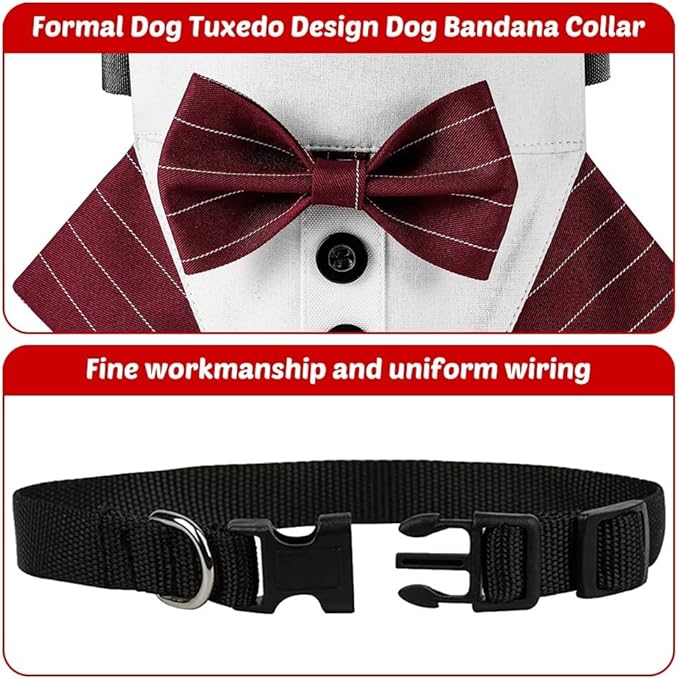 Dog Bowtie Bandana, Adjustable Formal Dog Tuxedo Collar with Bow Tie Pet Bowtie Collar for Boy Dog Wedding Grooming Birthday Party